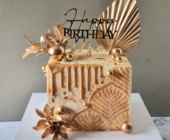 White & Gold Square Cake