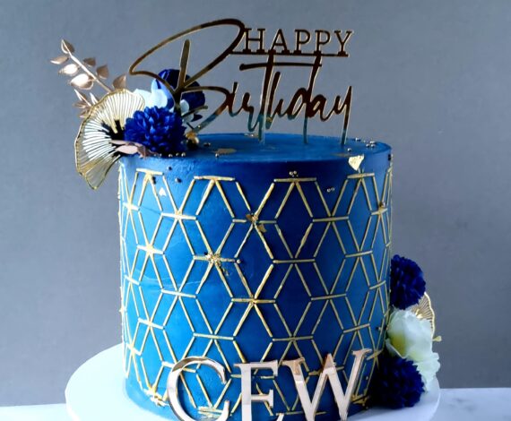 Blue & Gold Geometric Cake